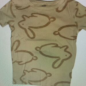 Kids Short-Sleeve Pajama Top in Tan with Bunny Print